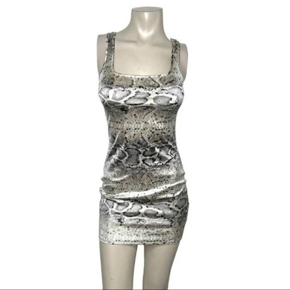🆕Taupe Snakeskin Print Satin Silky Tank Bodycon Mini Dress~Size S - Picture 2 of 8